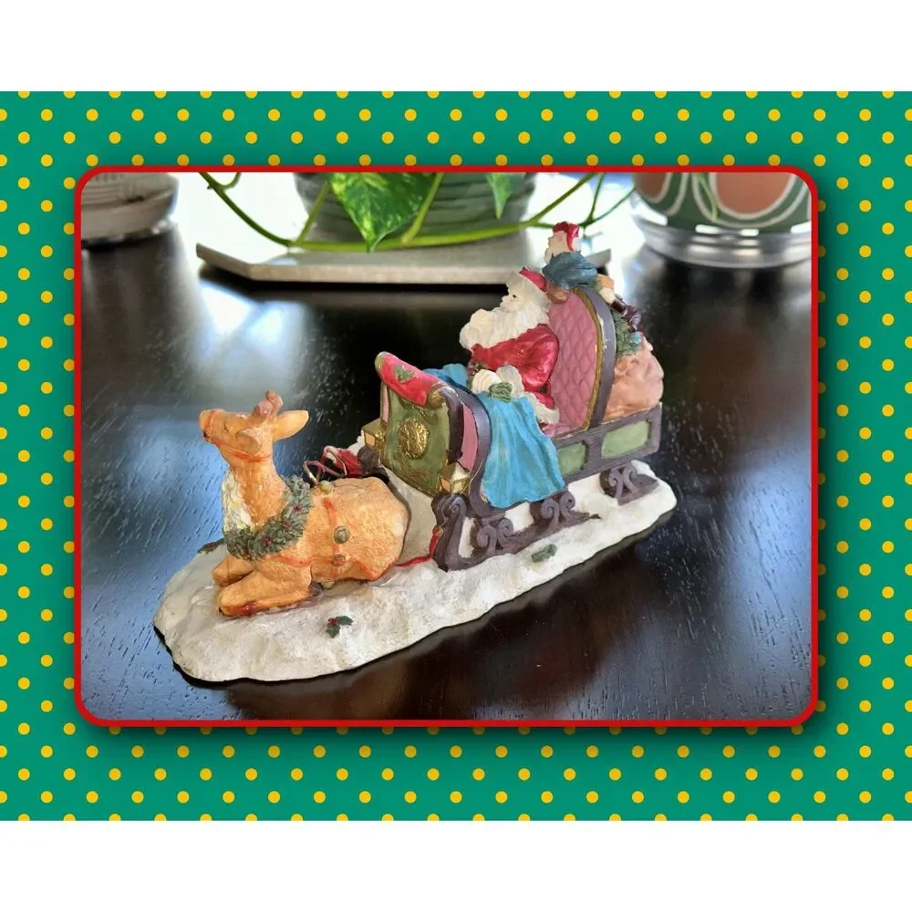 Vintage Santa w/ List & Santa Claus w/ Reindeer Sleigh Christams Figurines